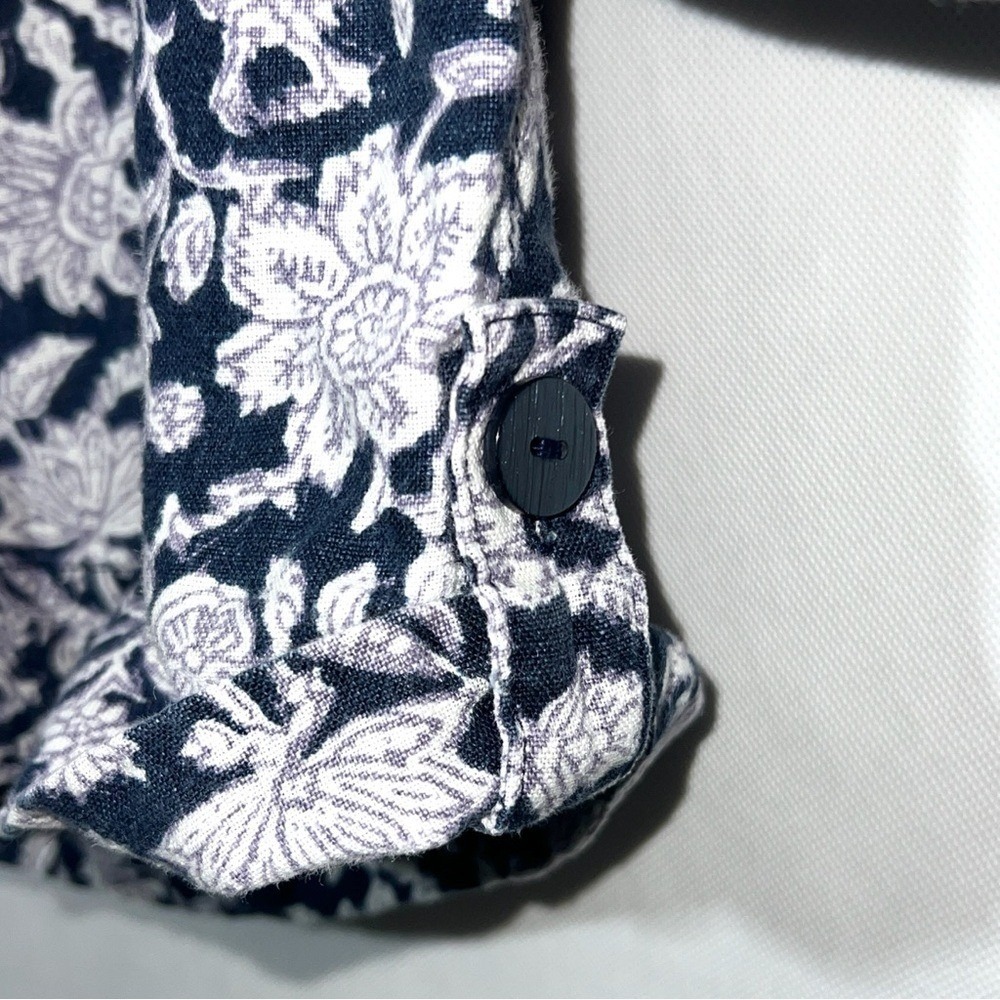 Pure Jill Linen 2 pcs Set Blue Floral Pull On Cuffed Shorts Pockets Top Shirt M - Picture 5 of 16